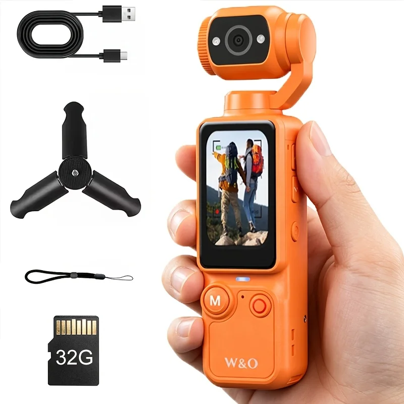 

Ultra HD 4K Sports Camcorder, Ultra Light Body for Travel & Vlog, Comes with 32GB Memory Card and Tripod, Anti-Shock Stabilization, 180° Adjustable Flip Screen, Auto Focus, 2000mAh Rechargeable Battery for Outdoor Cycling