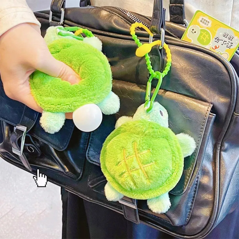 Release Stress Mint Mamba Turtle Keychain PP Cotton Cartoon Plush Turtle Key Ring Simulate Laying Eggs Cotton Filled