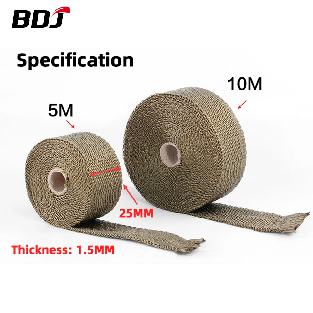 BDJ Motorcycle Car Exhaust Thermal Tape Roll Fiberglass Heat Shield Header Pipe Heat Wrap Tape Protection Pipe Insulat