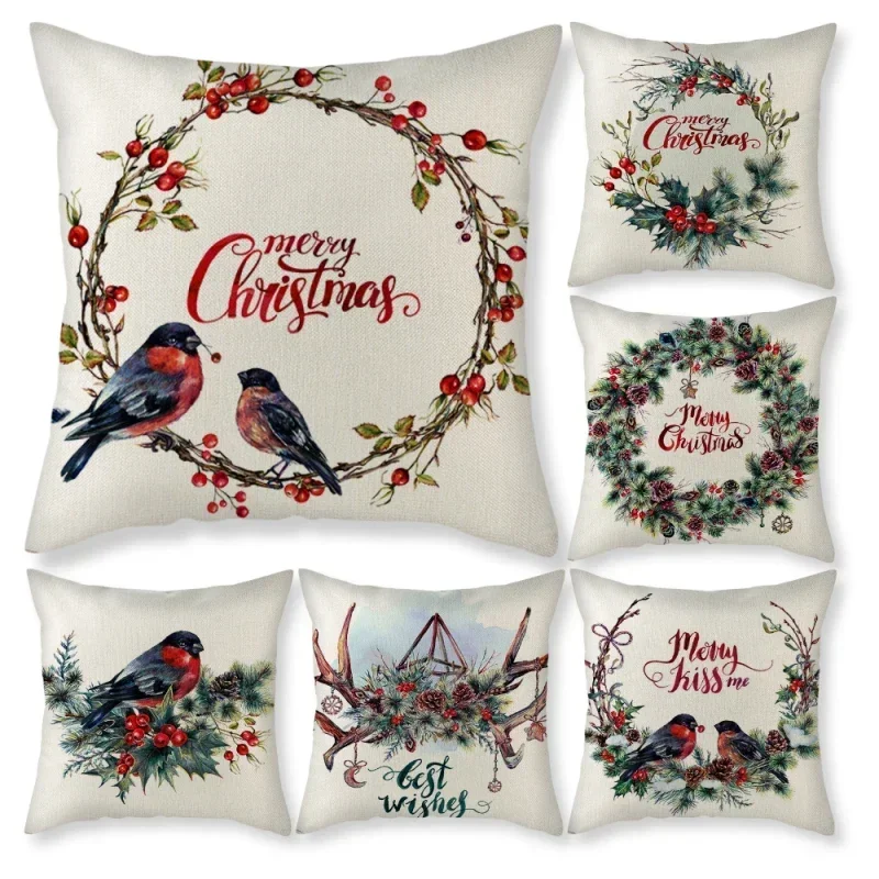 

Hot Selling Cushion Covers Flower Bird Funda Cojin Sofa Pillow Covers for Home Sofa Decoration Wreath Pillowcase