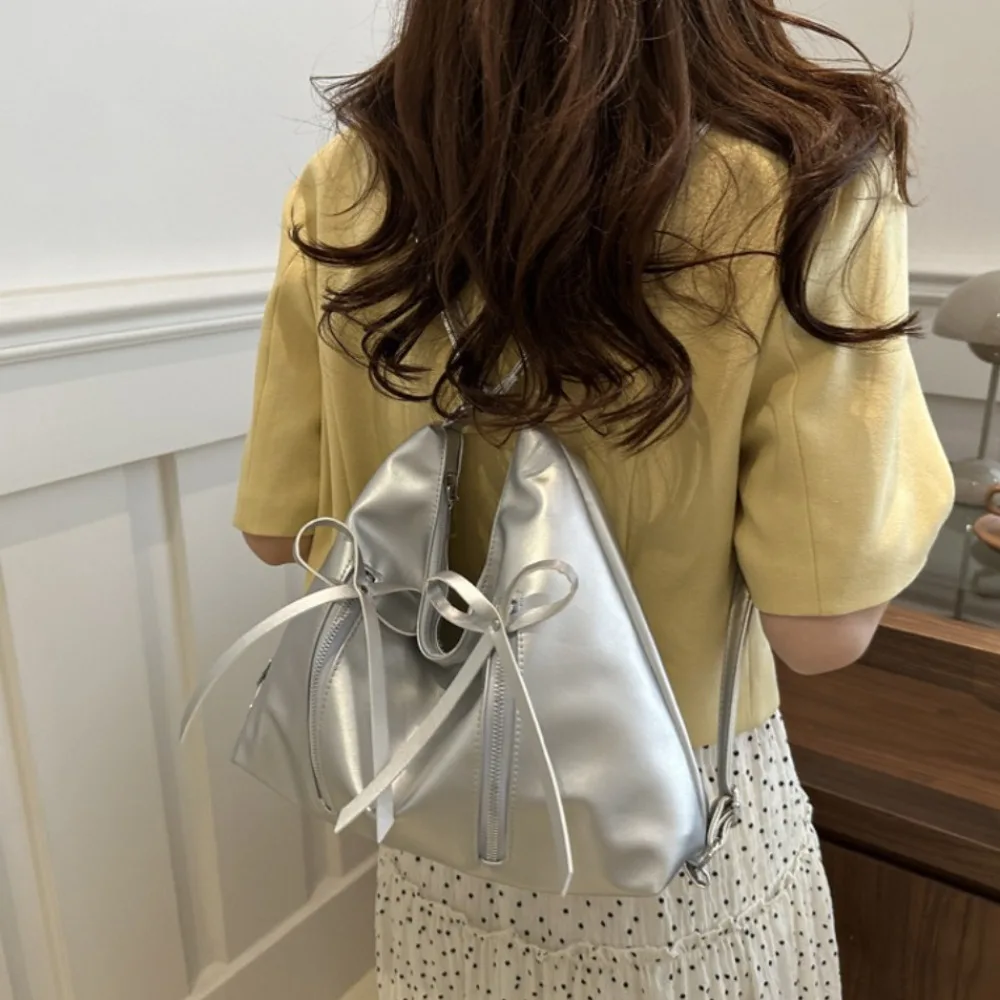 Fashion PU Leather Bowknot Shoulder Bag Zipper Handbag Bow Tote Bag Backpack Underarm Bag Bow Crossbody Bag Shopping