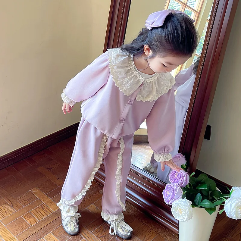 

Baby Girl Clothes Suit Girls Ruffled Lace Suit New Two-piece Western Casual Children Wear Fashion Comfort Fall 2024