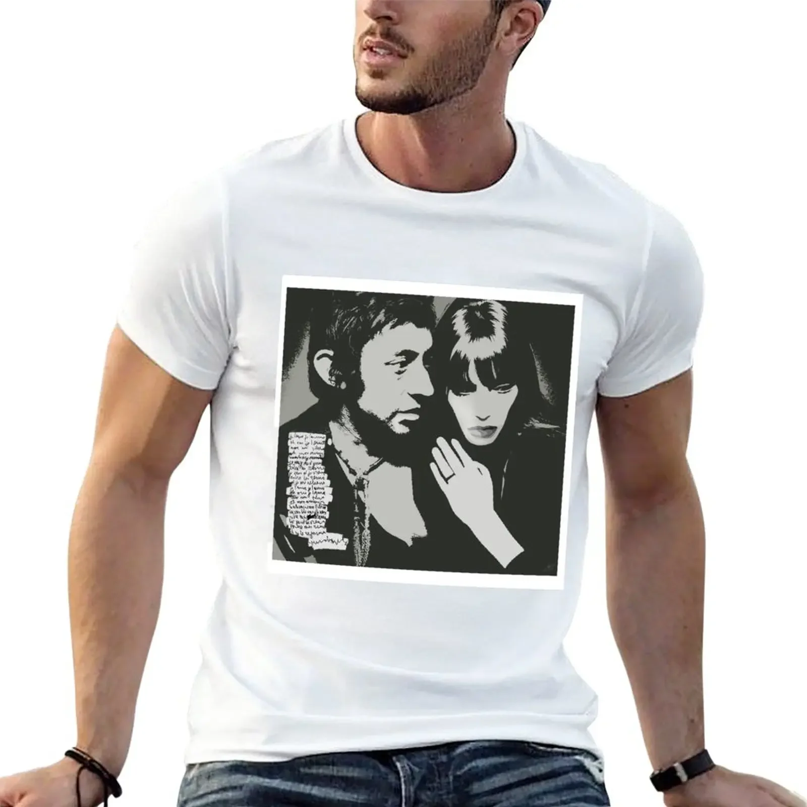 Camiseta negra para hombre, camisa de Serge gainsburg & Jane Birkin Je t'aime moi non plus noir et blanc