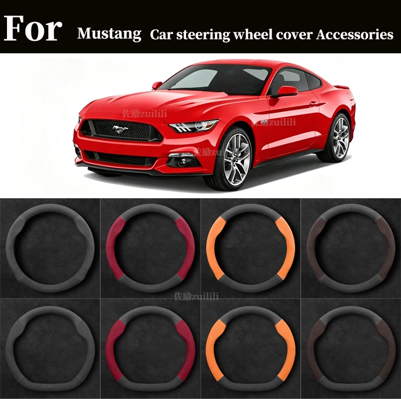38cm Car Suede AntiSlip Steering Wheel Cover For Ford Mustang Mondeo Fusion ESCAPE Fiesta Focus Ranger sticker F150 EDGE Auto