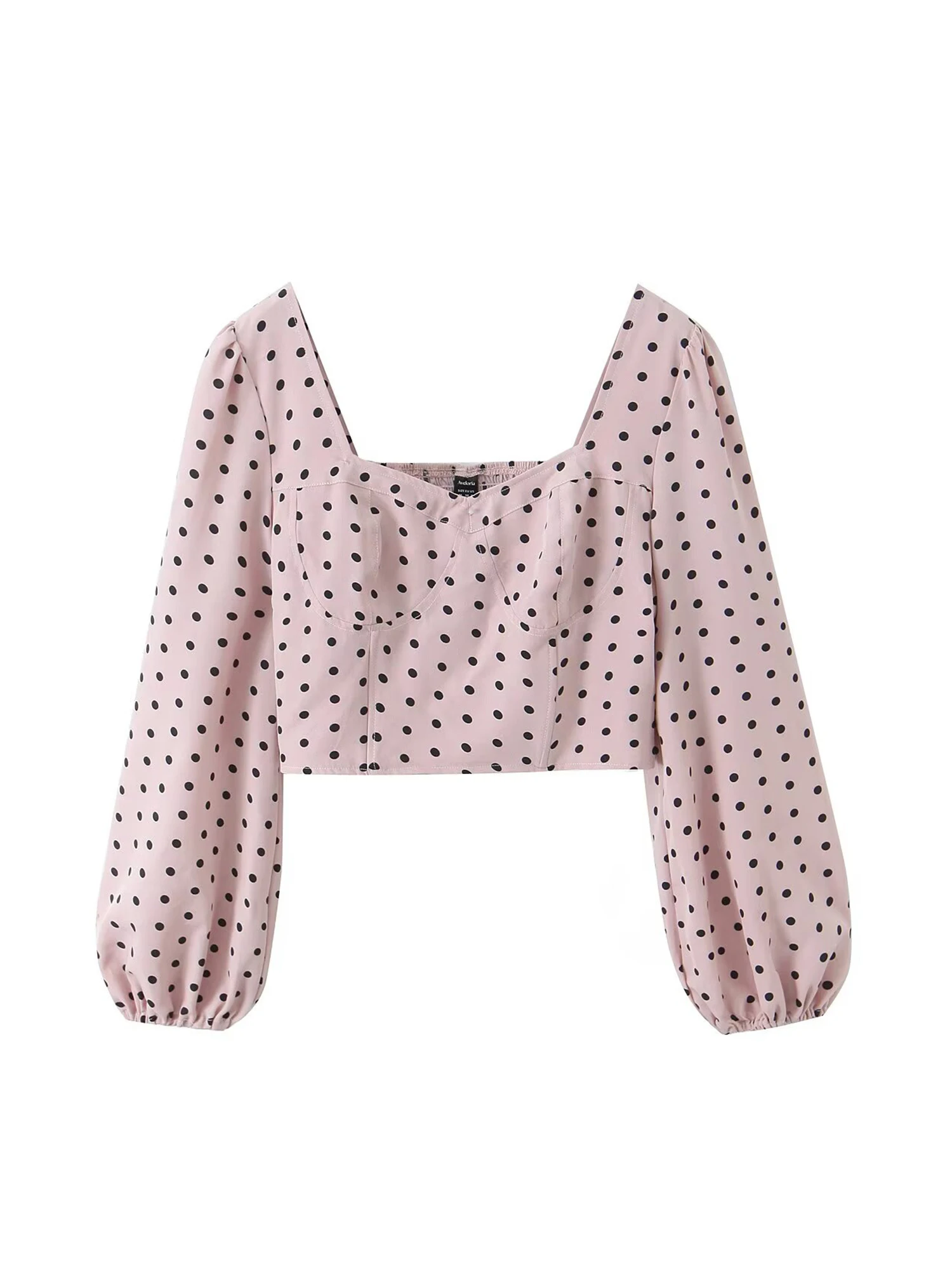 

Women Pink Shirts Long Sleeve Blouses Vintage Elegant 2000s Polka Dot Square Collar Cropped Shirt Fashion Clothes Spring Autumn