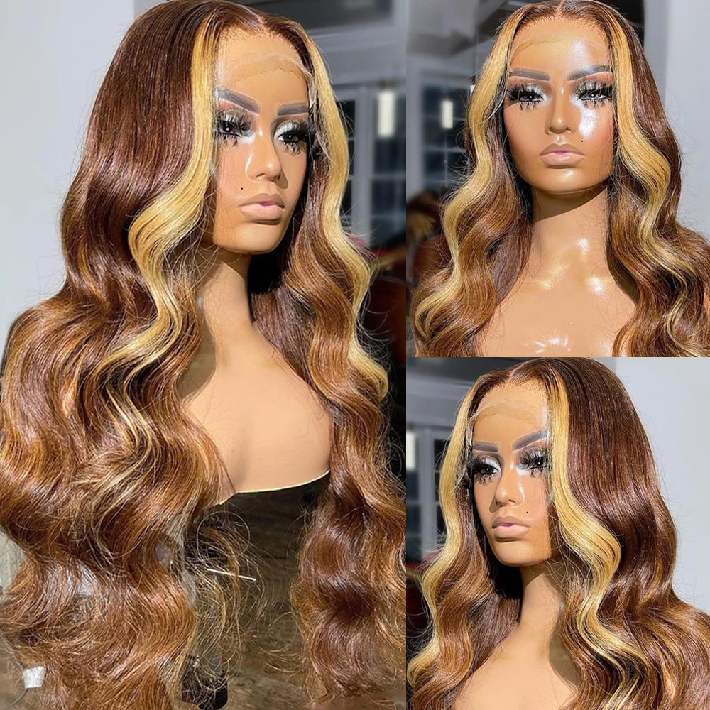 Allove Highlight 613 Brown Wig Body Wave Lace Front Wig  Transparent Lace Wig 13x4 Colored Human Hair Wigs For Women