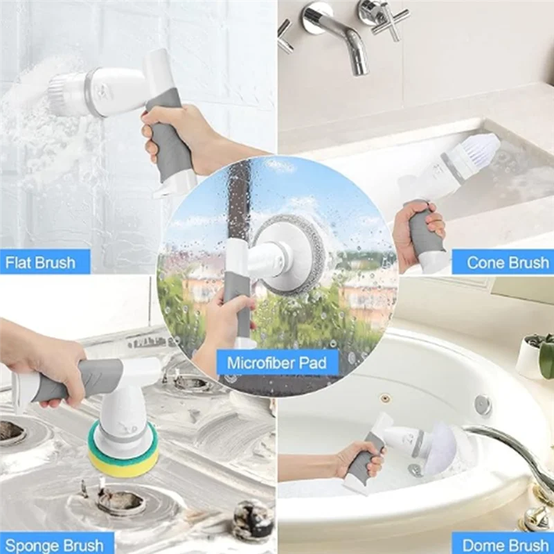 【Flash-Deal!】Cordless Electric Cleaning Brush With 5 Replaceable Brushes–Waterproof Portable Bathroom Cleaner