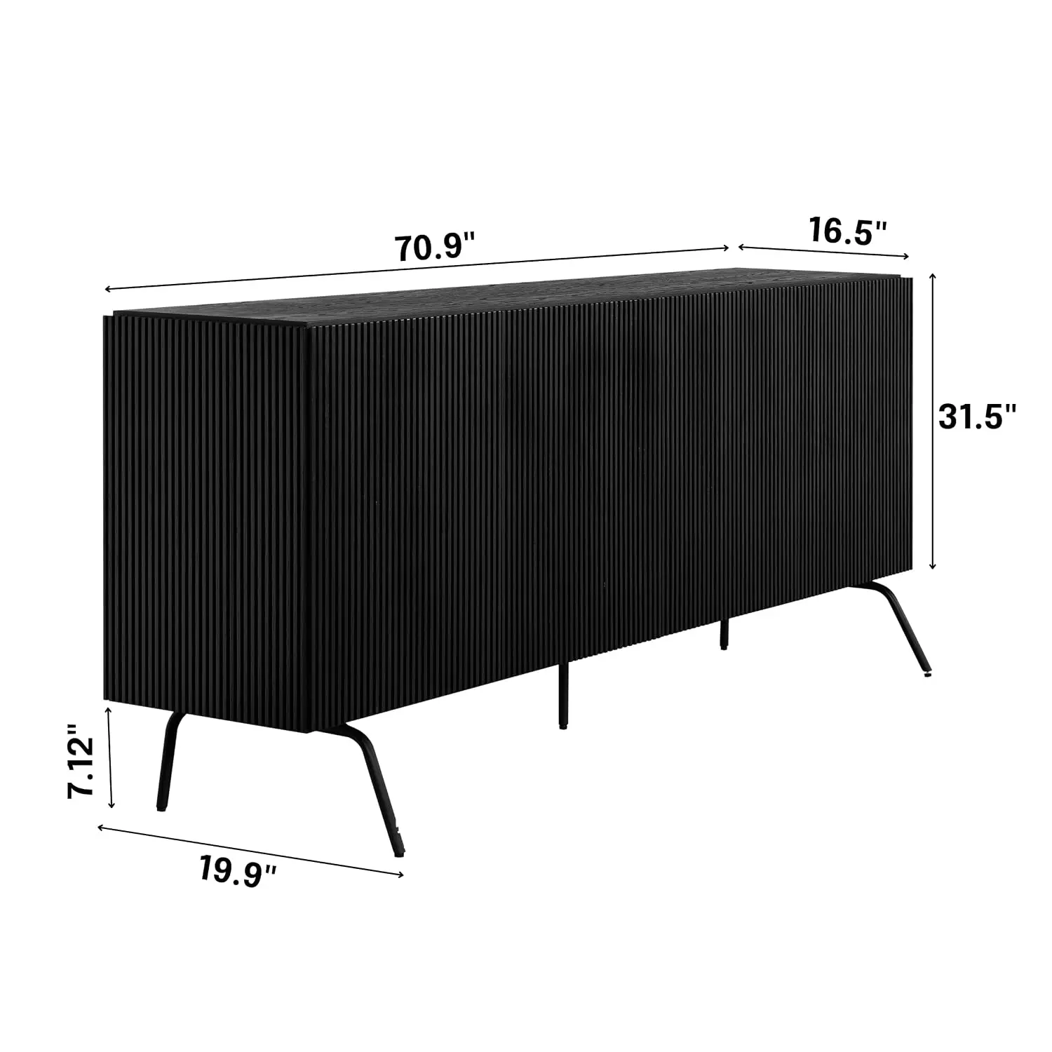 Modern Sideboard 4 Doors Buffet Cabinet Vertical Groove Metal Legs Living Room Hallway Storage Burnt Black, Customized