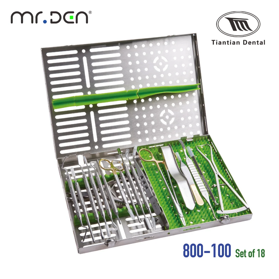 TIANTIAN 18Pcs Dental Implant Instrument Kit Oral Surgery Basic Tool Set with Sterilization Box