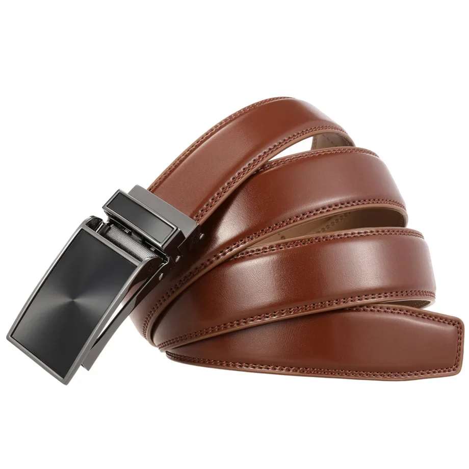 Ceinture de marque en cuir véritable pour hommes, sangle masculine, automatique, qualité supérieure, luxe, entreprise, environnement formel, largeur 3-3.1cm, strucb592