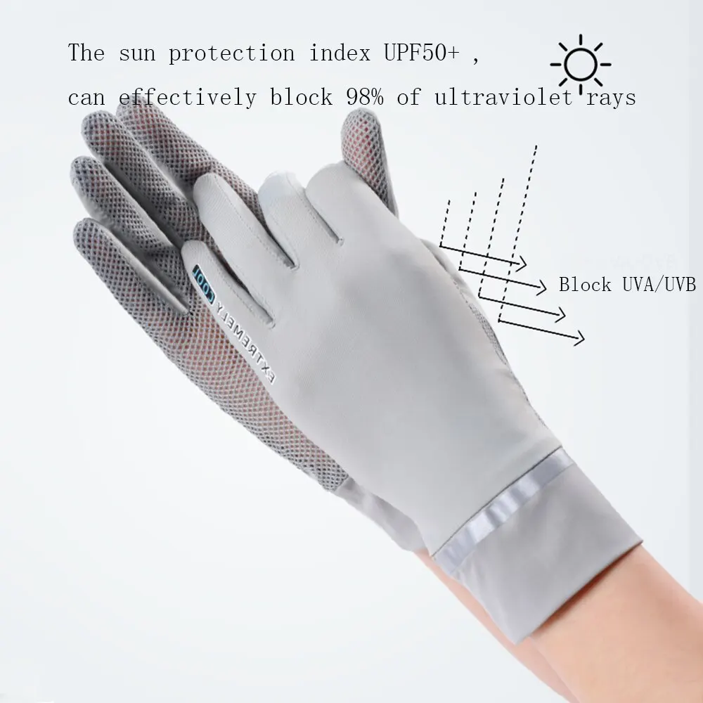 Guantes de moda para mujer, guantes finos de seda helada con protección solar Anti-UV para verano, guantes de malla transpirables que se pueden