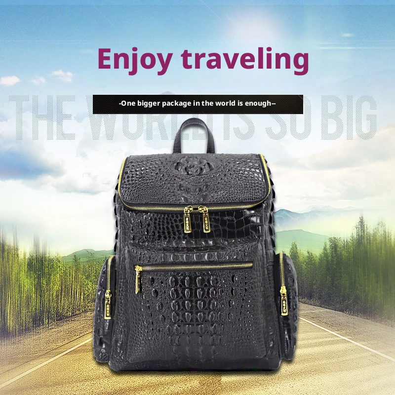 

High Quality 100% Genuine Crocodile Leather Fashionable Double Shoulder Backpack Outdoor Bag Leisure Business Men's Backpack