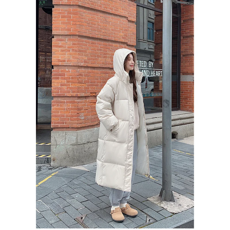 Women Brown Medium Length Down Black Jacket Hooded Coat Fashion Windproof Thicken Duck Down Feather Female Puffer Winter Outwear