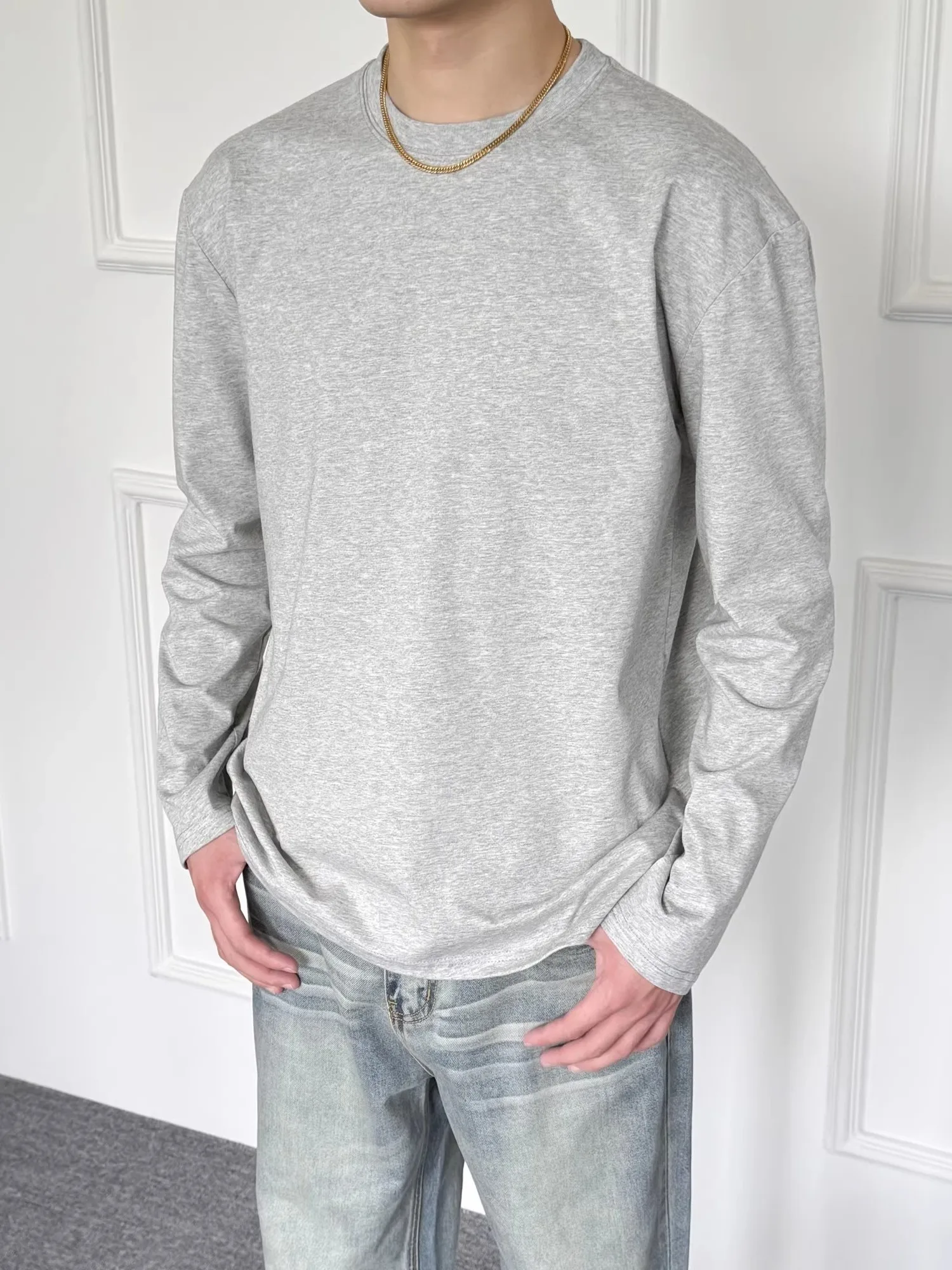 

Модная мужская футболка с длинным рукавом, спортивная, с круглым вырезом, однотонная, базовый слой, универсальная, повседневная, стандартного кроя