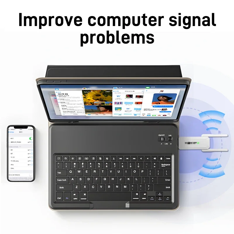 WALRAM 1300Mbps محول USB لاسلكي واي فاي 5 ثنائي النطاق 5G 2.4G USB3.0 BT5.0 واي فاي هوائي دونغل بطاقة الشبكة لاستقبال Win10/11