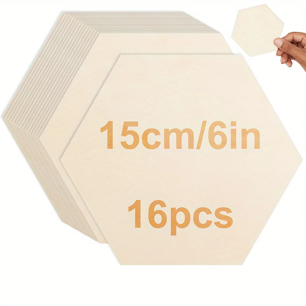 

4pcs/8pcs/16pcs Unfinished Wooden Hexagon Pieces for DIY Crafts, 6inch Cutouts for Wood Burning, Painting, Wall Decorations