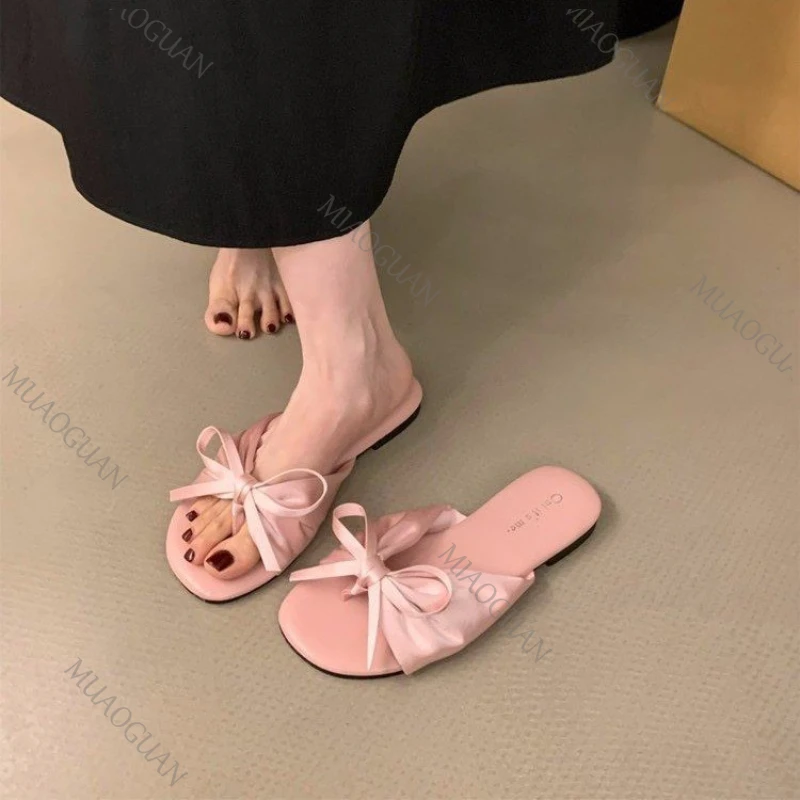 

Butterfly-kont Pleated Women's Sandals Fashion Summer Outdoor Flat Slippers New Fairy Party Dress Skirts Beach Low Heels Shoes