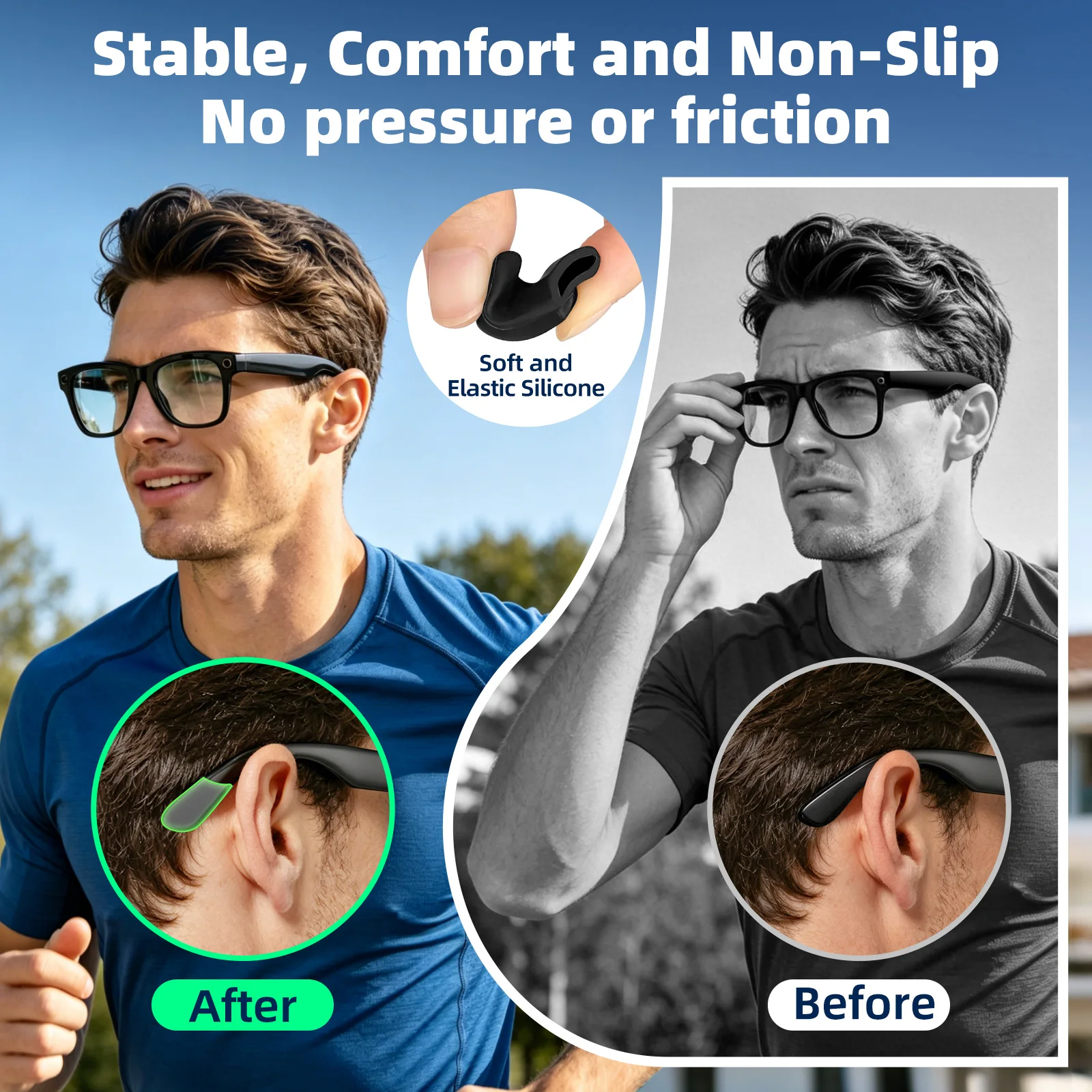 3 Paar rutschfeste Silikon-Brillen-Ohrbügel für Ray-Ban Meta Wayfarer/Skyler/Headliner&Gen 2 Smart Glasses, elastischer Halter – Detail 3