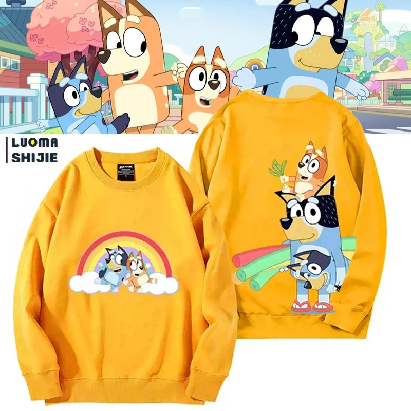 2024 New Bluey Animation Surrounding Parent-Child Clothing Cartoon Bingo Group Teqili Hoodie Custom Cotton Loose Children Gift