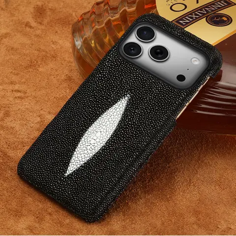 Genuine Stingray Leather Phone Case for iPhone 18 16 15 12 13 14 17 Pro Max Air Plus 17Pro 11 Promax Luxury Shockproof Cover