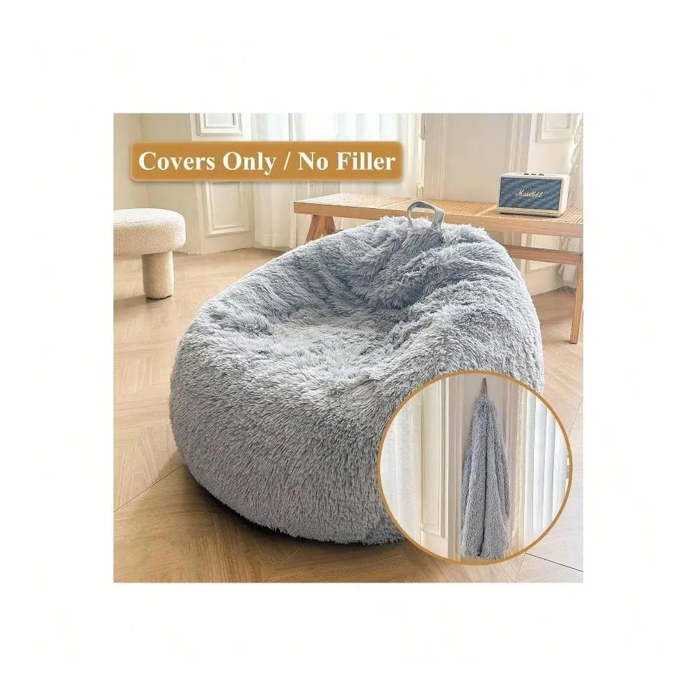 Plush Bean Bag Chair Cover Filling Not Included Washable, UltraSoft Faux Fur Storage Bean Bag Cover Large, Fluffy Bean Bag Chai