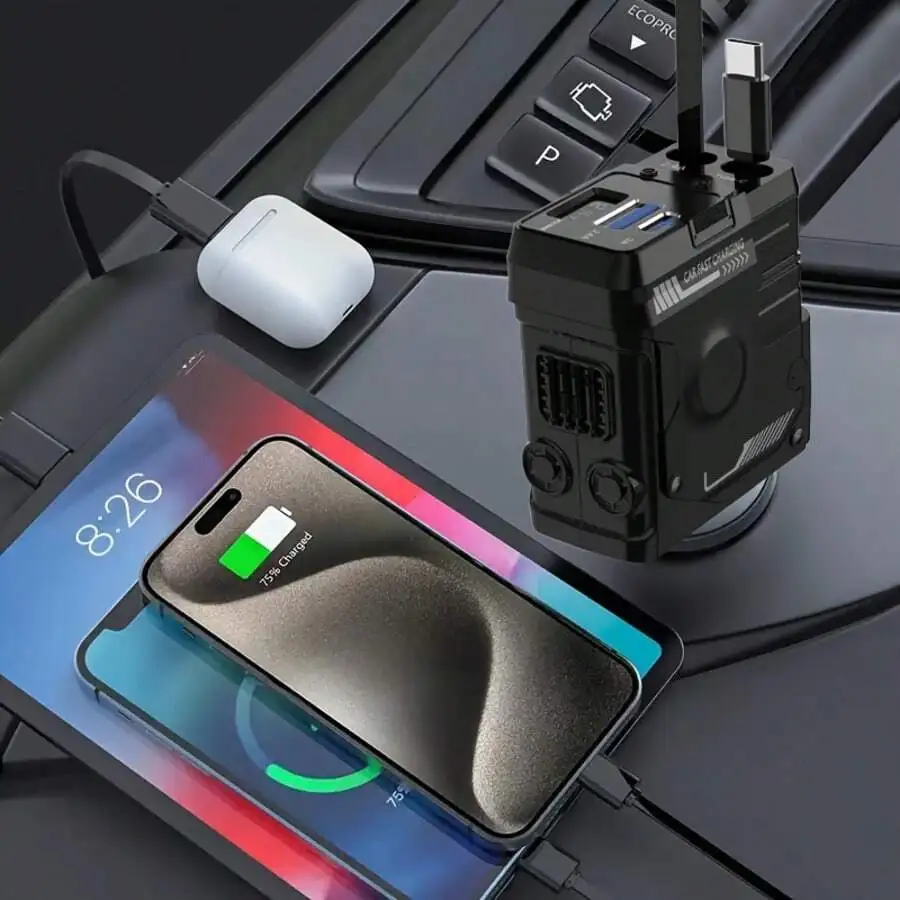 

120W 4-In-1 Auto-Retracting Car Charger With Magnetic Mount For iPhone Galaxy Pixel
