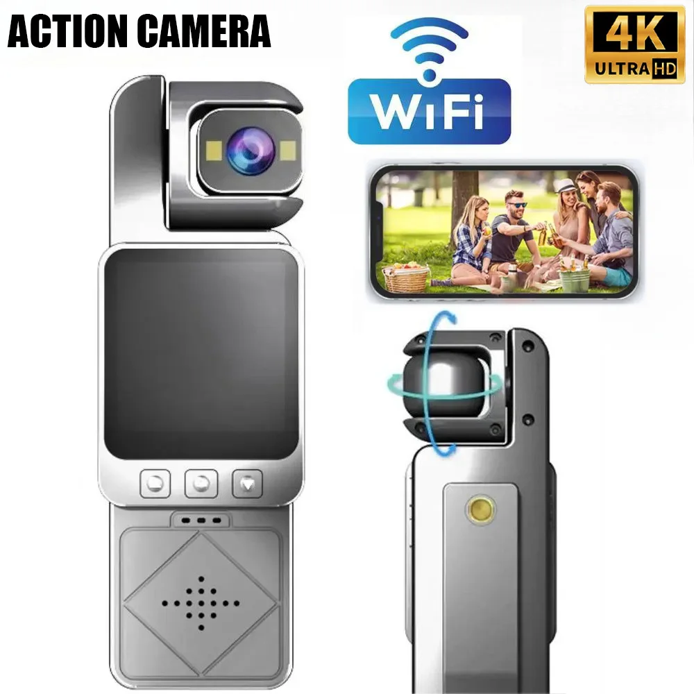 1080P HD كاميرات الحركة الصغيرة WIFI IP65 مقاومة للماء 360 °   عدسة دوارة رياضية مضادة للاهتزاز، مسجل فيديو لركوب الدراجات على الصدر