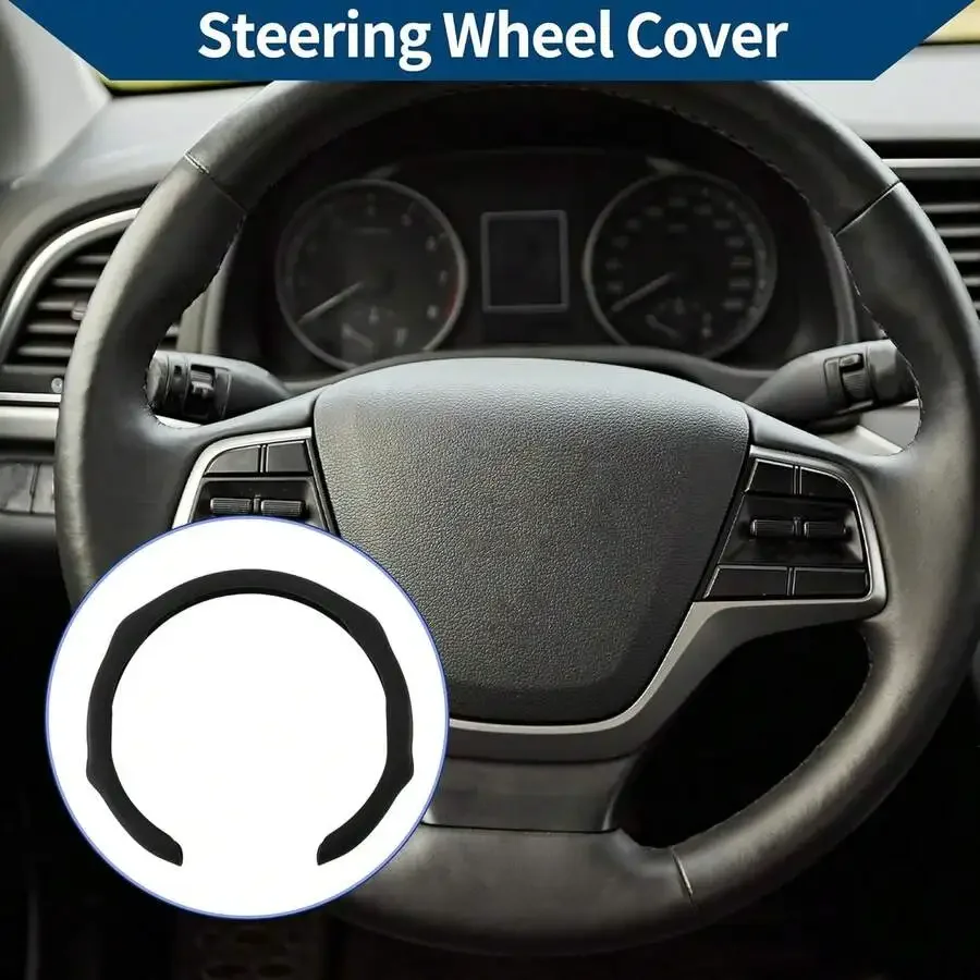 

PU Leather Steering Wheel Cover With ABS Base 14.96 Inch Universal Anti-Slip Breathable Car Steering Wrap Black