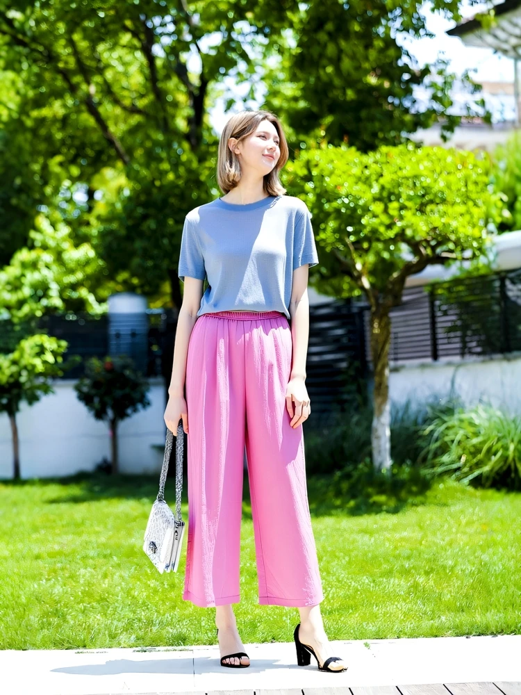 

April 9th plus Size Women's Wide Leg Pants Cool Sensation Linen Silk Multiple Colors Recommended High Waist Commuter Style