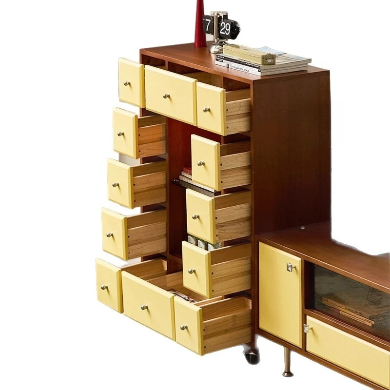 Solid wood antique style living room chest chest bedroom chest side cabinet storage display cabinet multi-grid drawer