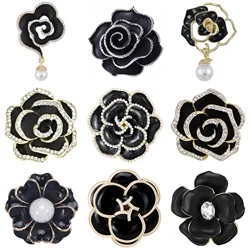 Rhinestone Camellia Brooches for Women Unisex Enamel Flower Design Plant Pins Office Party Friend Gifts Jewelry Accessories