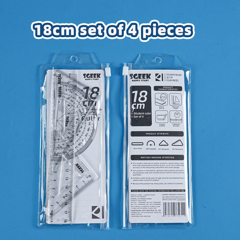 18cm Ruler Set, Student Drawing Stationery Set, Transparent Triangle Board Straightedge Ruler Set