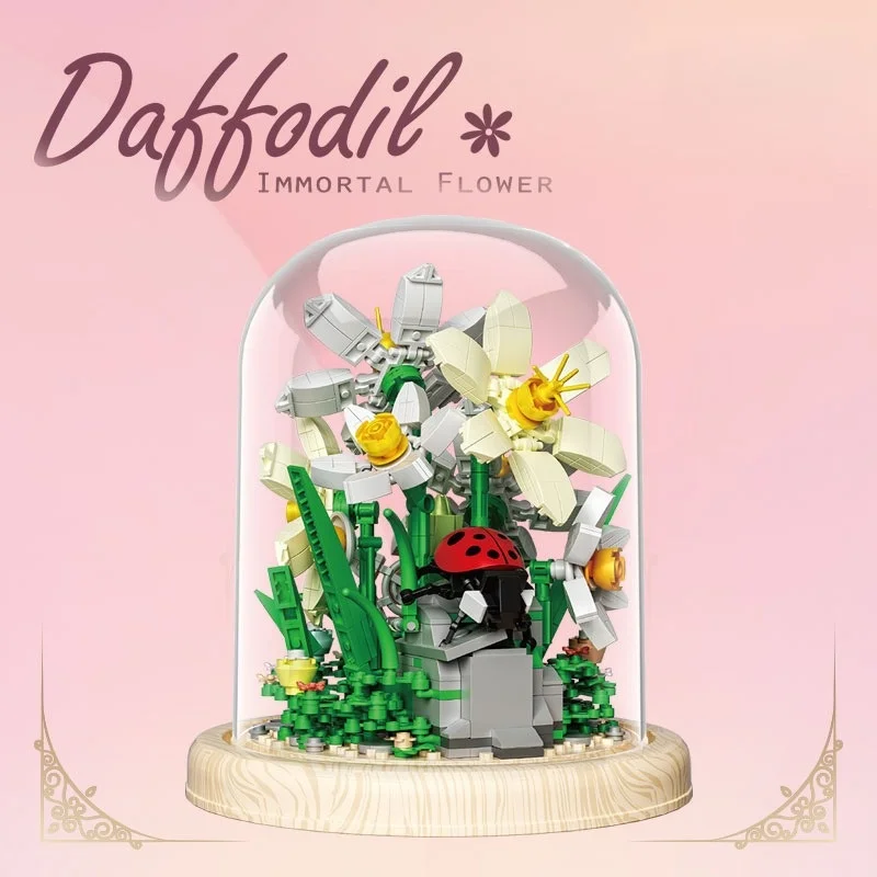 

592PCS Kids Building Blocks Mini Particle Simulation Immortal Flower Magnolia Narcissus Brick Assembly Toys Gift with Dust Cover