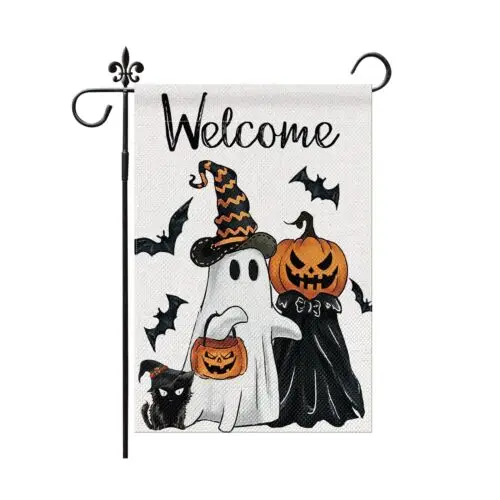 Halloween Garden Flag 12x18 Inch Double Sided Ghost Jack O Lantern Bat Holida...