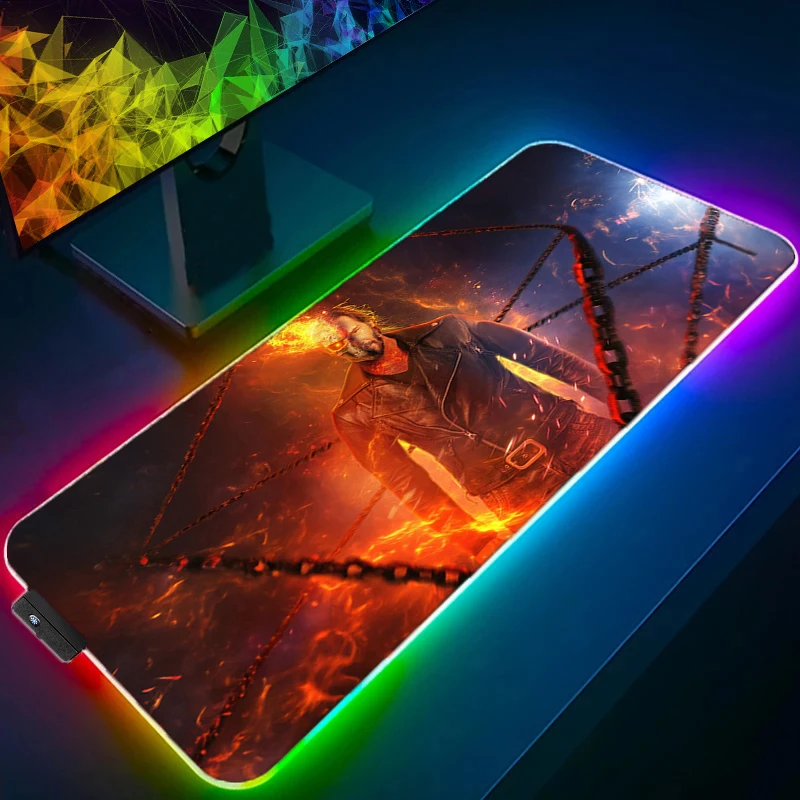 Ghost Rider RGB LED Mouse Pad Large Gaming Locking Edge MousePad Keyboardpad Decoracion Desk Mat Computer Gamer Accessories