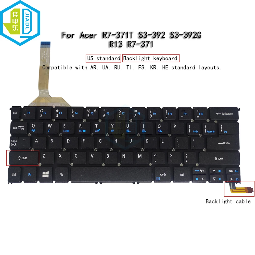 Backlight US English Keyboard For Acer Aspire R13 R7-371 R7-371T S3-392 S3-392G R7-371T-59ZK USA Backlit Keyboards NKI1313007