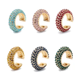 Trendy Multicolor CZ Crystal Ear Cuffs for Women Gold Color Stackable C Shaped Crystal Clip Earrings Cartilage Party Jewelry
