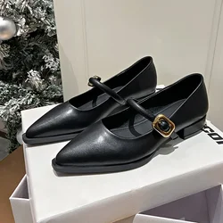 Pointed Toe Women Loafers Black Brown White Casual Mules Shoes Belt Buckle Shallow Slip On Low Flat Heeled Party Pumps