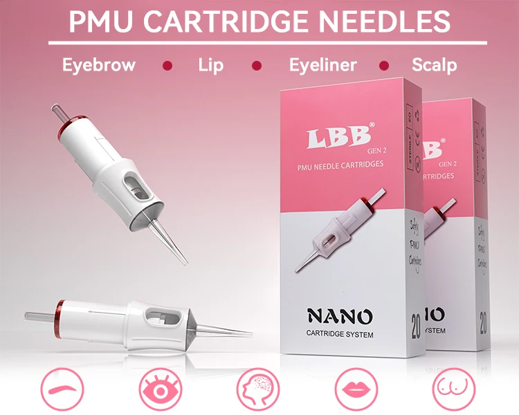 LBB PMU 20PCs Disposable Sterilized Tattoo Cartridge Needle SMP Permanent Makeup Body Art 0.18mm 0.20mm0.25mm Round Liner/Shader