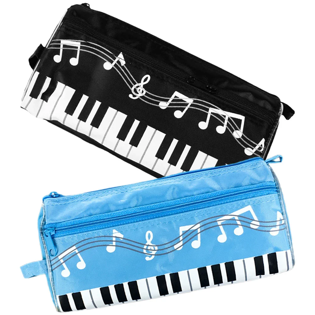 2 Pcs Pencil Case Music Note Pouch Bag Bags Holder Piano Pattern Storage Stationery