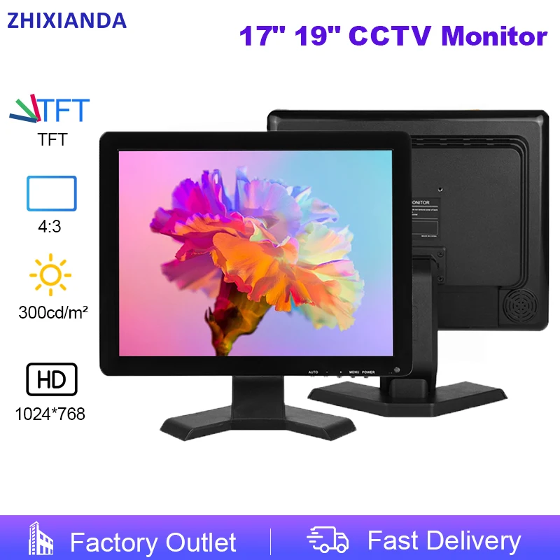 

ZHIXIANDA заводская дешевая цена 17 "19 дюймов 1280*1024 4:3 пластиковый корпус монитор экрана видеонаблюдения ЖК-дисплей для настольного компьютера