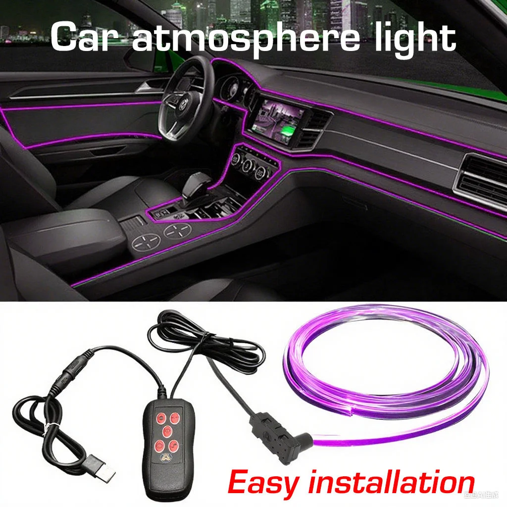 

Car Interior Lights Decorative Ambient Lamp Seven-Color Ambient Cold Light USB Optical Fiber Neon Atmosphere Light