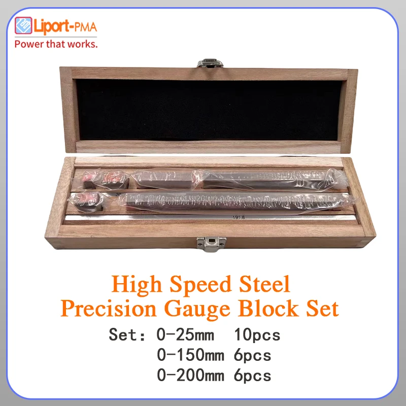 0-25mm/0-150mm/0-200mm,Rectangular Gage Block Set for Micrometer and Caliper Inspection, Grade 0,6/10 Blocks,Liport-PMA