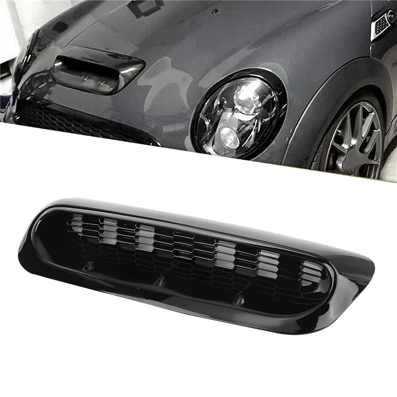 Front Air Hood Vent Scoop Trim for 07-13 Mini Cooper S R55 R56 R57 R58 Gloss Car Upper Engine Bonnet Cover W/ Mesh