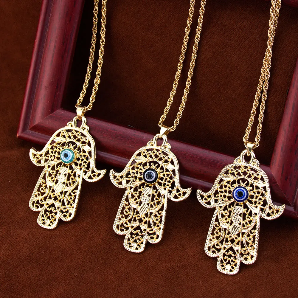 Vintage türkische Fatima Palm Halskette Teufelsauge Anhänger Halskette für Frauen Gold Farbe traditionellen Schmuck