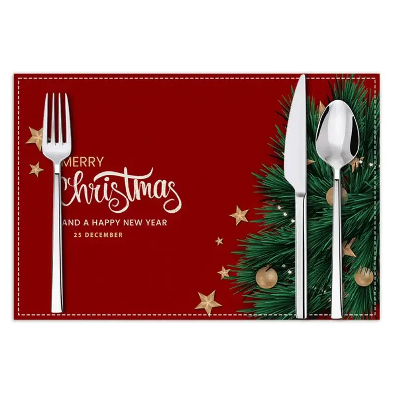 Christmas Meal Mat Flax Holiday Greetings Letter Printed Table Mat Guest Table Decoration Insulation Mat Coaster