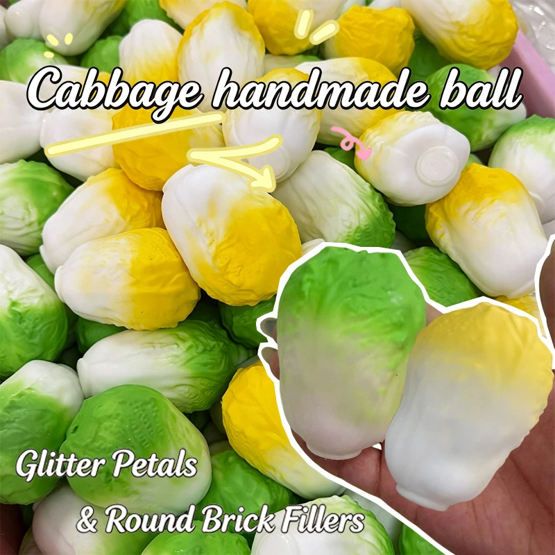 Cabbage Handmade Ball Squishy Crunchy Moldable Squeeze Toy Round Blocks Filled Decompression Sensory Fidget Toy Holiday Gifts