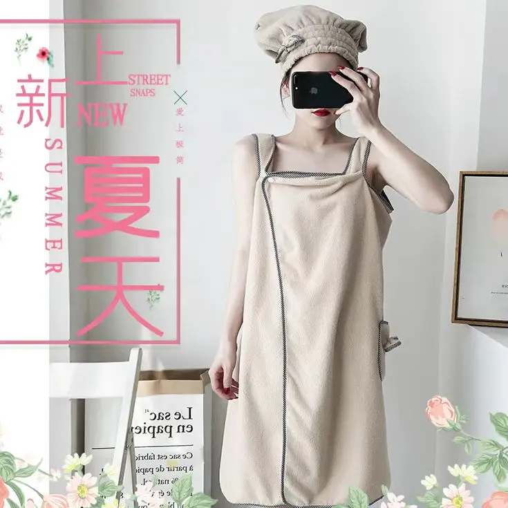 

Coral Fleece Can Be Worn Bath Towel Bathrobe Beach Dress Wrap Women Bath Towels Sling Clothe Robe Suit Absorbs And Dries Quickly