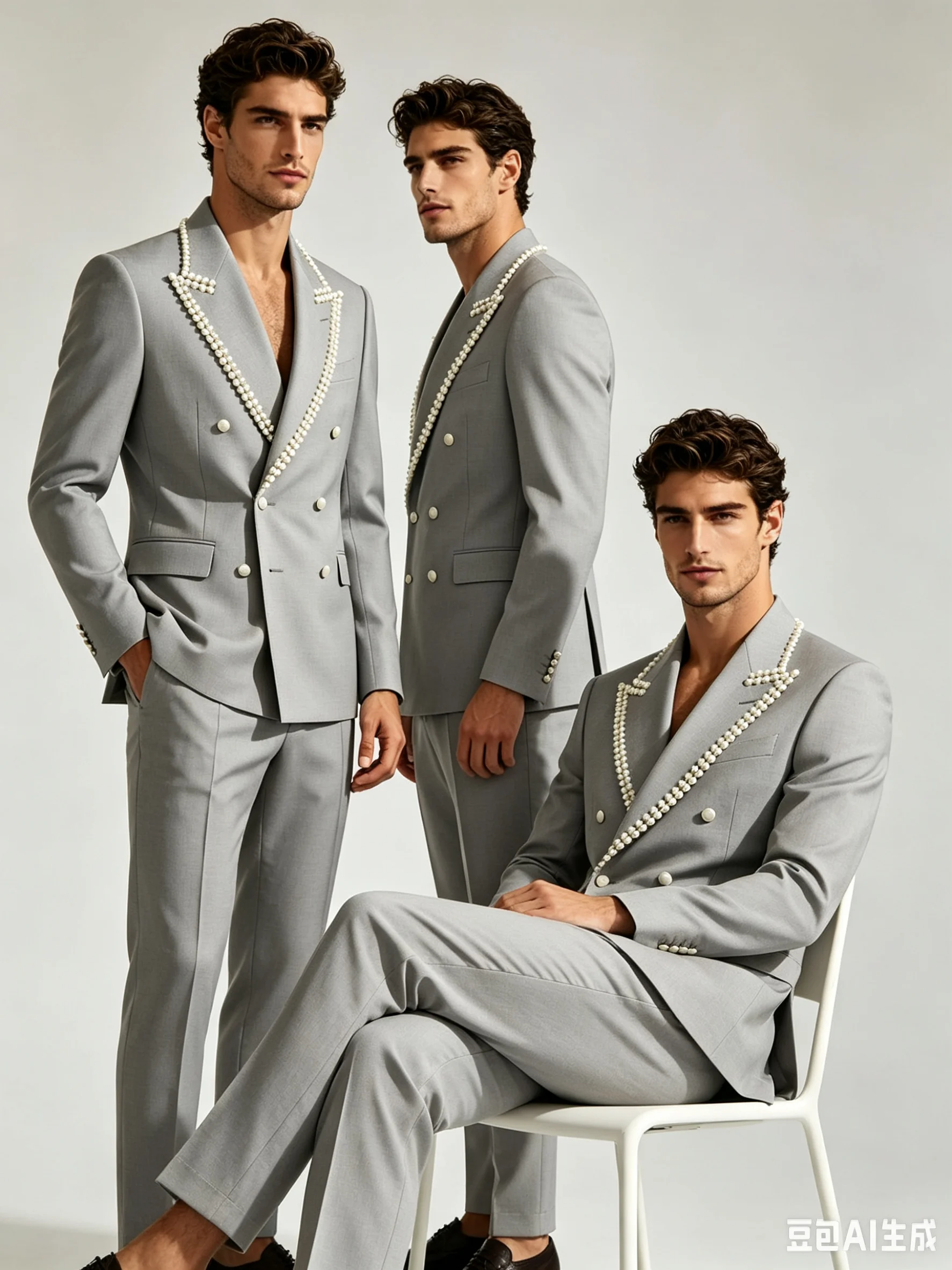

Pearls Men Suit Set 2 Pcs Blazer+Pants Trousers Silver Cotton Formal Office Coat Wedding Tuxedo Customized Jacket Outfit