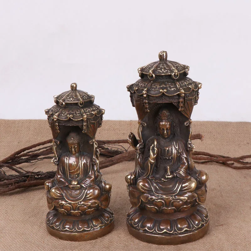 Bronze -Faced Buddha, Western Three Saints, Finish, Antique Ornament for Collection